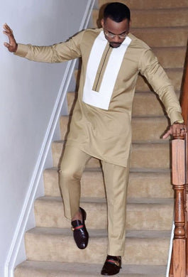 Gold African Clothing for Men| Dashiki Dress Suit| Ankara Mens Clothing| Wedding Guest Attire|  African Groom Outfit| Groomsmen Shirt