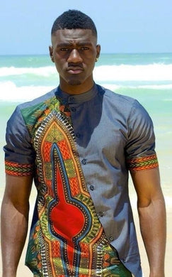Dashiki and Denim Men's Clothing| Dashiki Dress Suit| Ankara Mens  Clothing| Wedding Guest Attire|  African Groom Outfit| Groomsmen Shirt