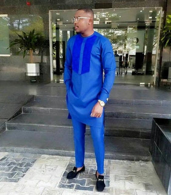 Embroidered African Clothing| Dashiki Dress Suit| Ankara Clothing| Wedding Guest Attire|  African Groom Outfit| Groomsmen Shirt|Royal Blue