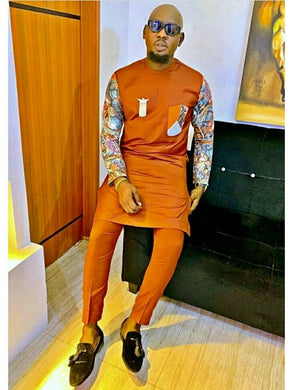 Burnt Orange African Clothing Men| Dashiki Dress Suit| Ankara Men's Clothing| Wedding Guest Attire|  African Groom Outfit| Groomsmen Shirt