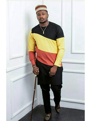 African Clothing| Dashiki Dress Suit| Ankara Men's Clothing| Wedding Guest Attire|  African Groom Outfit| Groomsmen| Black Yellow Burgundy