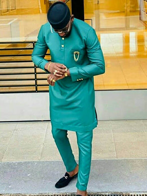 TealMen's African Wedding Suit| Nigeria Wedding Guest Dashiki Outfit| Ghana Groomsmen Clothing| Prom| Senators Formal Dress| Casual Ankara
