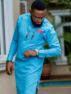 Blue Men's African Wedding Suit| Nigeria Wedding Guest Dashiki Outfit| Ghana Groomsmen Clothing| Prom| Senators Formal Dress| Casual Ankara