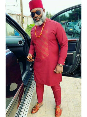 Burgundy African Clothing for Men| Dashiki Dress Suit| Ankara Men's Clothing| Wedding Guest Attire|  African Groom Outfit| Groomsmen Shirt