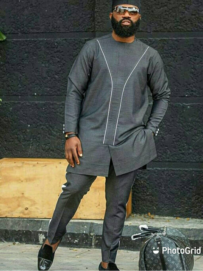 Gray African Clothing for Men| Dashiki Dress Suit| Ankara Mens Clothing| Wedding Guest Attire|  African Groom Outfit| Groomsmen Shirt