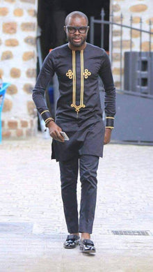 Black Mens Clothing/ Prom Men/ Gold Embroidered Shirt/ Wedding Guest Outfit/ African Groom/ Groomsmen Suit/ Ankara/ Dashiki/ Kitenge/ Kente