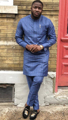 Blue Mens Clothing/ Prom Men/ African Print Clothing/ Wedding Guest Outfit/ African Groom/ Groomsmen Suit/ Ankara/ Dashiki/ Kitenge/ Checked