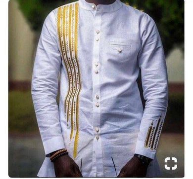 White and Gold Embroid Mens Clothing/ Prom Men/ African Print Clothing/ Wedding Guest Outfit/ African Groom/ Groomsmen Suit/ Ankara/ Dashiki