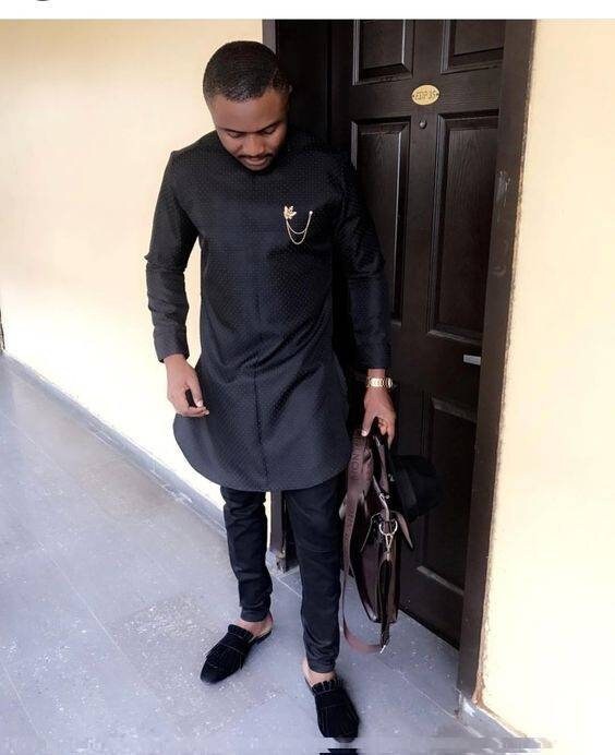 Mens Clothing/ Prom Men/ African Clothing/ Wedding Guest Outfit/ African Groom/ Groomsmen Suit/ Dashiki/ Kitenge/ Black Shirt and Pants