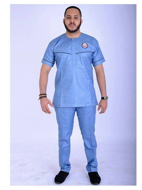 Blue Mens Top and Bottoms / Prom Men/ African Print Clothing/ Wedding Guest Outfit/ African Groom/ Groomsmen Suit/ Ankara/ Dashiki/ Kitenge