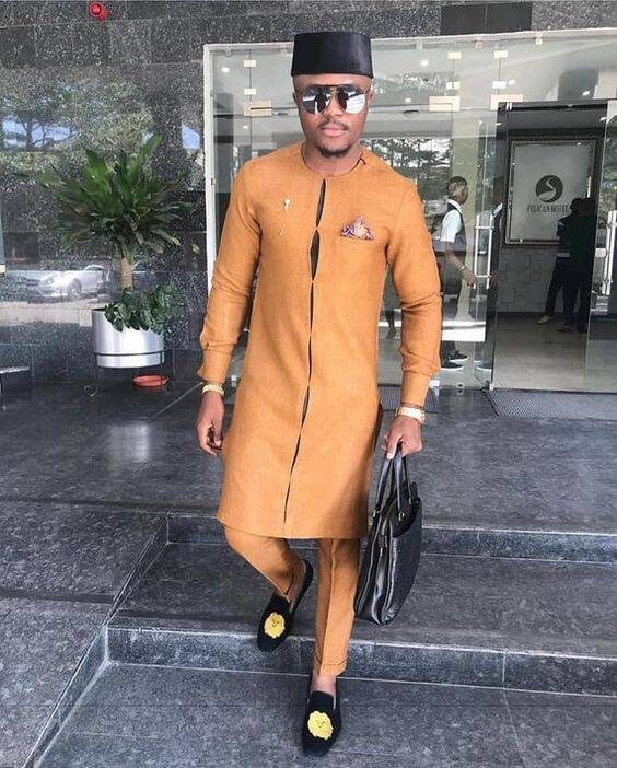 Brown Mens Kaftan/ Prom Men/ African Print Clothing/ Wedding Guest Outfit/ African Groom/ Groomsmen Suit/ Ankara/ Dashiki/ Kitenge/ Kente