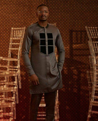 Dark Grey Kaftan / Prom Men/ African Print Clothing/ Wedding Guest Outfit/ African Groom/ Groomsmen Suit/ Ankara/ Dashiki
