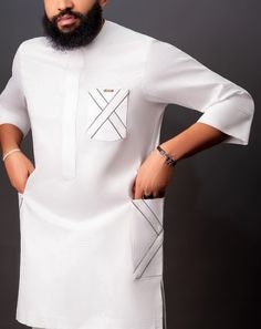 Modern African Clothing/ White Mens Kaftan/ African Wedding Outfit/ African Groom Suit/ Senator Wear/ Dashiki/ Wholesale/ Blackstarshandmade