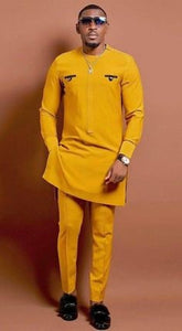 Latest African Clothing/ Mustard Kaftan/ African Wedding Outfit/ African Groom Suit/ Senator Wear/ Dashiki/ Wholesale/ Blackstarshandmade