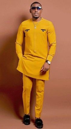 Latest African Clothing/ Mustard Kaftan/ African Wedding Outfit/ African Groom Suit/ Senator Wear/ Dashiki/ Wholesale/ Blackstarshandmade