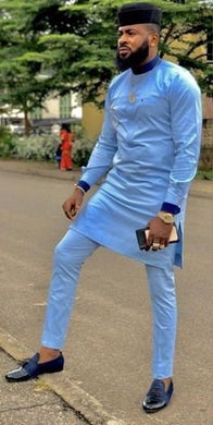 Modern African Clothing/ Blue Mens Kaftan/ African Wedding Outfit/ African Groom Suit/ Senator Wear/ Dashiki/ Wholesale/ Blackstarshandmade