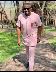 Pink African Clothing/ Sleek Men's Kaftan/ African Wedding Outfit/ African Groom Suit/ Senator Wear/ Dashiki/ Wholesale/ Blackstarshandmade