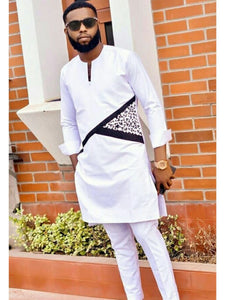 White Men's African Wedding Guest Caftan | Shirt and pants set