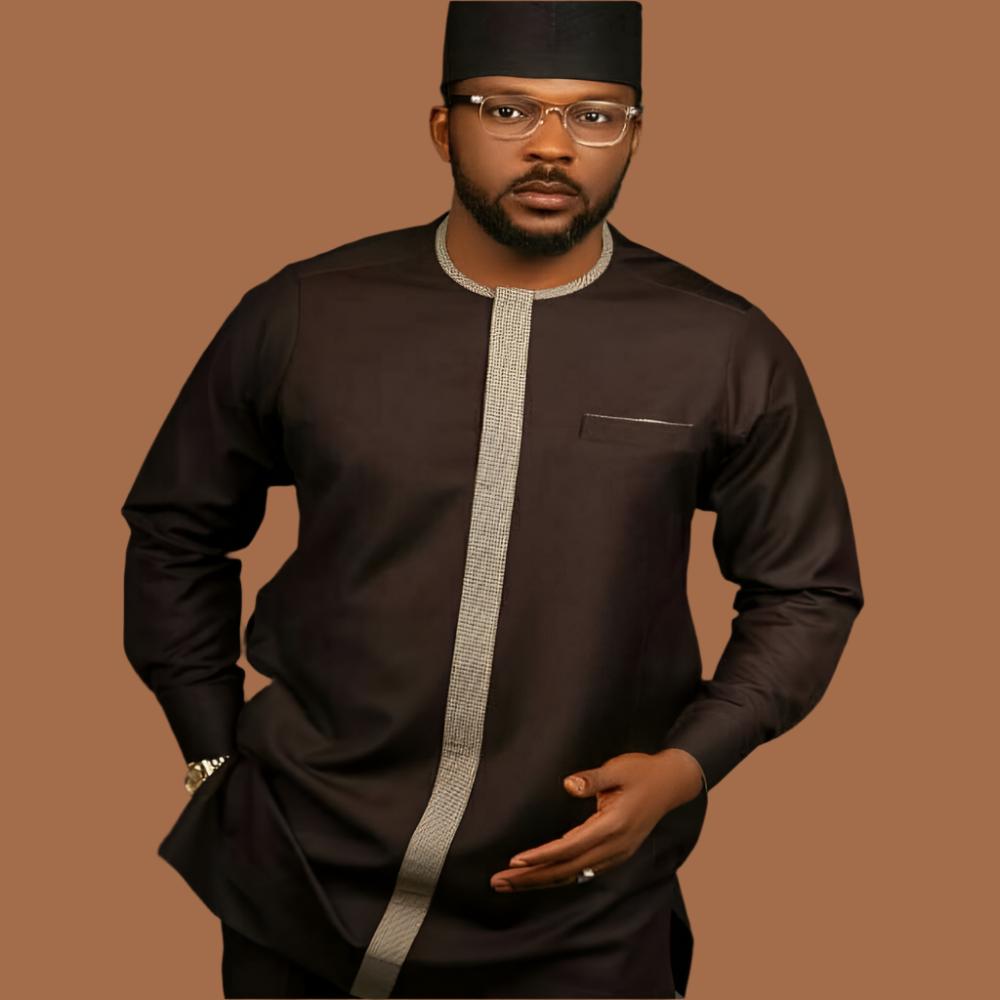African Wedding Attire for men - Long Sleeved Shirt and Pants - Brown 001 - Cotton African Wedding Attire for men - Long Sleeved Shirt and Pants - Brown 001 - Cotton