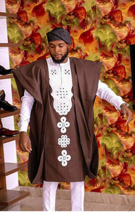 African Three-Pieces Suit | Brown Agbada Luxury Suit| Embroid Wedding Suit | Wedding Guest Clothing