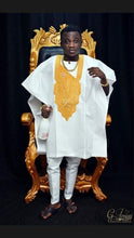 Load image into Gallery viewer, African Three-Pieces Suit | White Agbada Luxury Suit| Embroid Wedding Suit | Wedding Guest Clothing