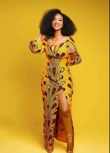 Yellow African Clothing for Women. Dashiki Long Dress. Women's Clothing. Pencil. Ankara. Kitenge