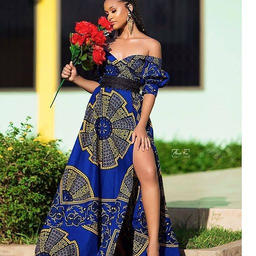 Off Shoulder Ankara Long Dress