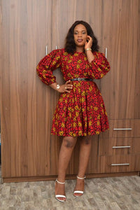 Ankara Short Dress with Big Sleeves - Main Image