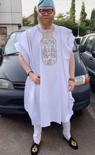 Load image into Gallery viewer, African Three-Pieces Suit | White Agbada| African Luxury Suit| Embroid Wedding Suit | Wedding Guest Clothing