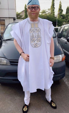 African Three-Pieces Suit | White Agbada| African Luxury Suit| Embroid Wedding Suit | Wedding Guest Clothing
