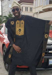 Agbada| Three-Pieces African Suit | Black African Luxury Suit| Embroid Wedding Suit | Wedding Guest Clothing