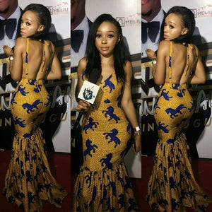 Yellow and Blue African Clothing for Women. African Mermaid Gown. Prom Gown. Dashiki. Ankara.
