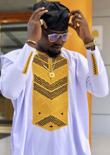 Load image into Gallery viewer, Three Pieces Mens Agbada White and Gold