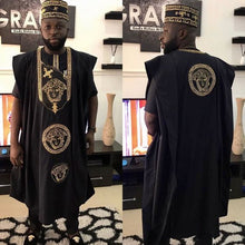 Load image into Gallery viewer, Black Mens Agbada Three Piece Suit