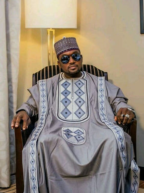 African Three-Piece Suit | Agbada| Grey African Luxury Suit| Embroid Wedding Suit | Wedding Guest Clothing