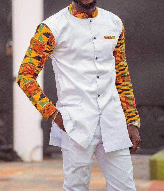 kente cloth dress shirt Kong Band Collar African Men's Shirt