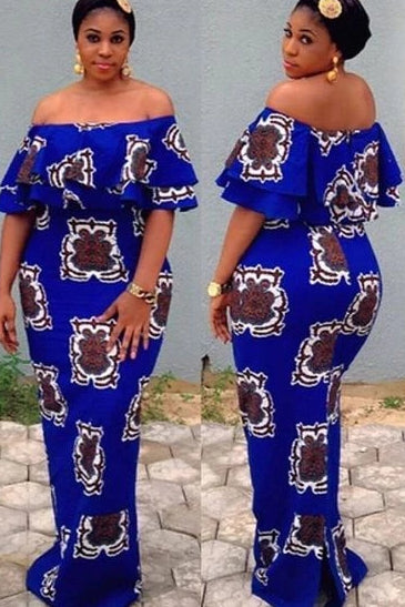 Blue African Clothing for Women. Dashiki Long Dress. Women's Clothing. Maxi. Ankara. Kitenge