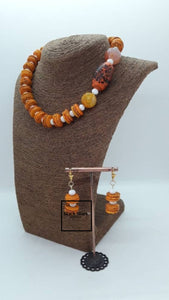 Burnt Orange African Necklace For Women| African Bead Jewelry Set| African Wedding Jewelry| Ashanti Beads| Gift For Her| Mother's Day