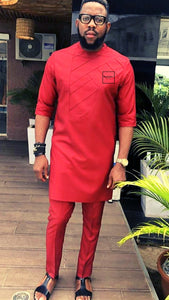 Dashiki Clothing for Men| Red Men's African Caftan| Wedding Guest Suit| Prom African Wear| African Groom| Ankara Attire| Gift For Him