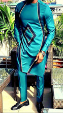 Load image into Gallery viewer, African Suit for Men| Dashiki Clothing for Men| Teal Wedding Guest Suit| Prom African Wear| African Groom| Ankara Attire| Gift For Him