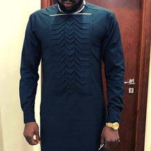 Load image into Gallery viewer, Blue Black African Suit for Men| Dashiki Clothing for Men| Wedding Guest Suit| Prom African Wear| African Groom| Ankara Attire| Gift For Him