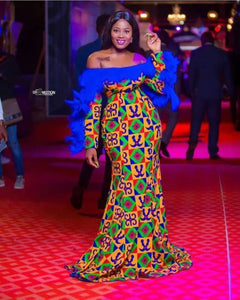 Women's Elegant African Wear| Kente Women's Clothing| Africa Print Wedding Gown| Prom Gown| Wedding Guest Clothing| Black Stars Handmade