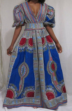 African Dashiki Dress For Women| African Women's Clothing| Maxi Dress| Puff Sleeve Dress| Wedding Guest Clothing| Black Stars Handmade