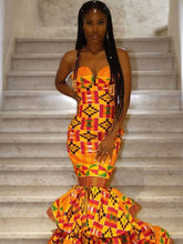 Load image into Gallery viewer, Women&#39;s African Clothing| African Kente Print Clothing| Afro Wedding Dress| Prom Gown| Wedding Guest Clothing| Dashiki| Black Stars Handmade