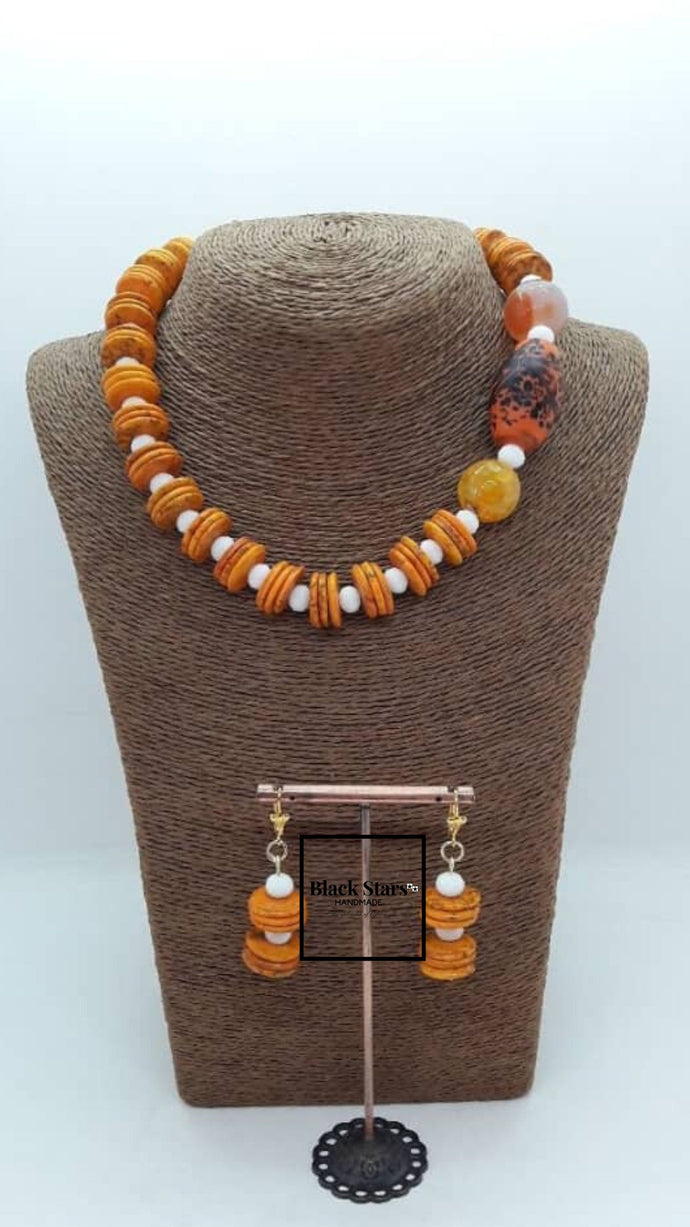 Burnt Orange African Necklace For Women| African Bead Jewelry Set| African Wedding Jewelry| Ashanti Beads| Gift For Her| Mother's Day
