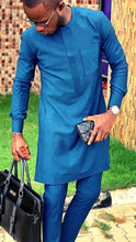 Load image into Gallery viewer, Blue African Suit for Men| Dashiki Clothing for Men| Wedding Guest Suit| Prom African Wear| African Groom| Ankara Attire| Gift For Him