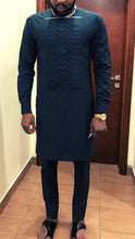 Load image into Gallery viewer, Blue Black African Suit for Men| Dashiki Clothing for Men| Wedding Guest Suit| Prom African Wear| African Groom| Ankara Attire| Gift For Him