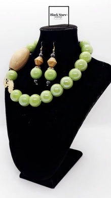 Chartreuse African Necklace For Women| Green African Bead Jewelry Set| African Wedding Jewelry| Wood Beads| Gift For Her| Mother's Day