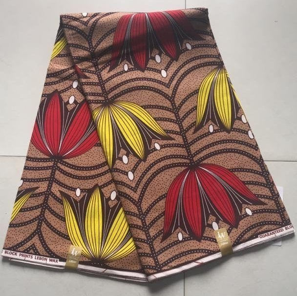 Six Yards African Fabric| Brown Floral Wax Print| Ankara Print| Africa Material for Dress, Design, Sewing, Quilting, Upholstery