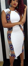 Load image into Gallery viewer, Women&#39;s African Clothing. White Dashiki Short Gown. African Print Dress. Stretch and Ankara Mix. African Party Dress. Wedding Guest Dress.